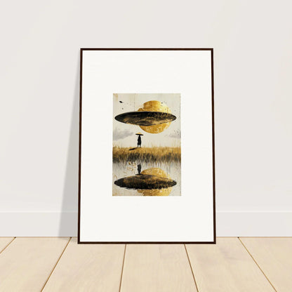 Framed canvas print of a UFO over a figure, perfect for cool airborne crown room decoration