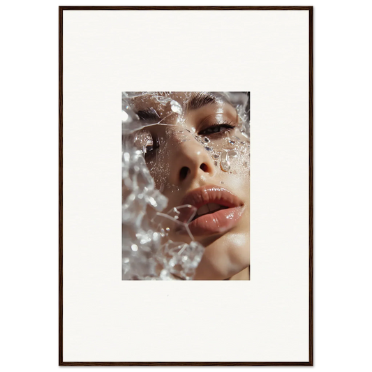 Close-up of a face with water droplets, ideal for Bubble Azure room decor or framed wall art