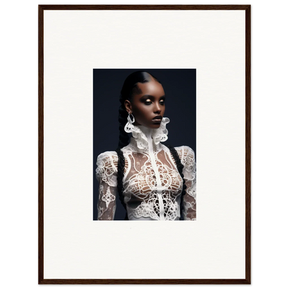 Portrait of a woman in a lace mirage top, perfect for framed wall art or room decor