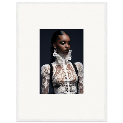 Portrait of a woman in a lace mirage top, perfect for framed wall art and room decor