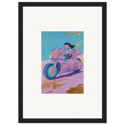 Stylized pink motorcycle with rider in futuristic setting for Dreamwave Photon Chase canvas print