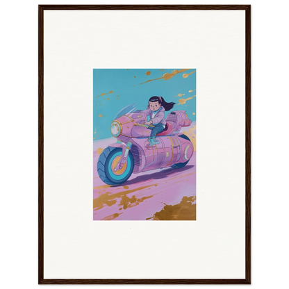 Colorful illustration of a person on a futuristic motorcycle for Room Decoration canvas print