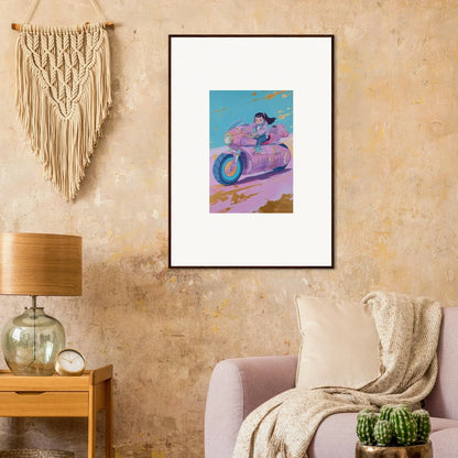 Framed canvas print of a person riding a pink motorcycle in Photon Chase for room decoration