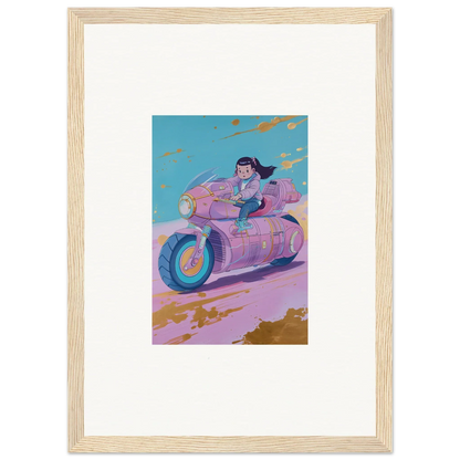 Colorful canvas print of a person riding a futuristic motorcycle in Photon Chase