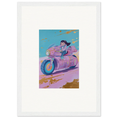 Colorful canvas print of a person on a futuristic motorcycle in Photon Chase