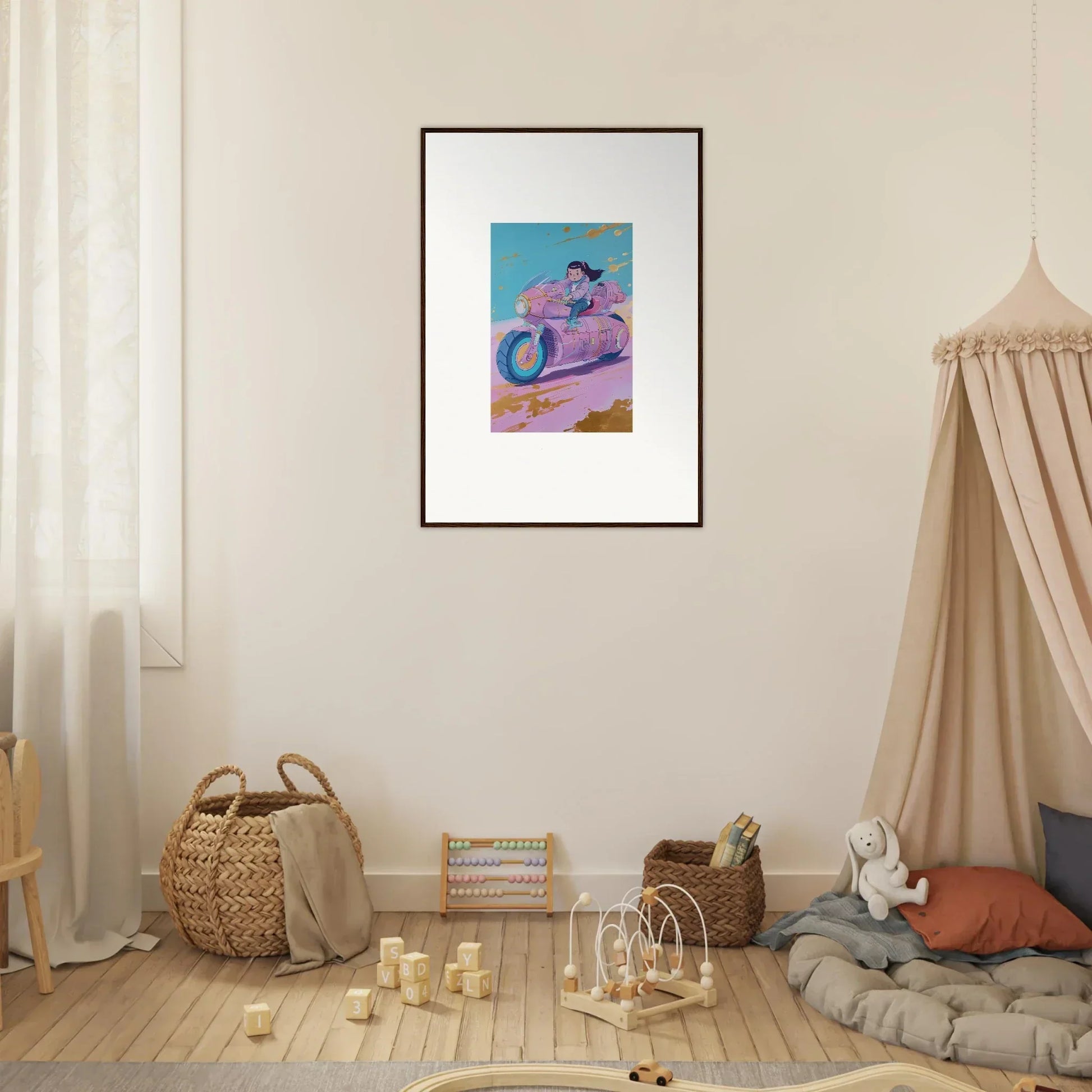 Cartoon-style purple scooter canvas print for fun room decoration in Photon Chase