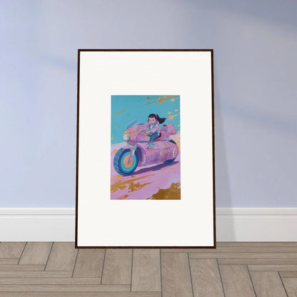 Colorful canvas print of a person on a motorcycle for cool room decoration