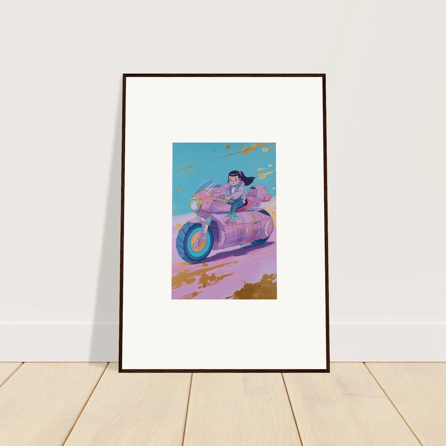 Cartoon figure on a pink motorcycle canvas print for fun room decoration, Photon Chase