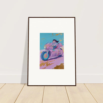 Cartoon figure on a pink motorcycle canvas print for fun room decoration, Photon Chase