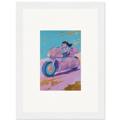 Colorful illustration of a person on a futuristic motorcycle for Dreamwave Photon Chase canvas print