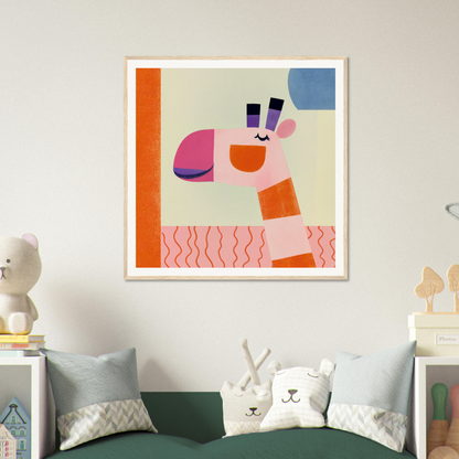 Abstract art print with geometric shapes and wavy lines in a dreamy giraffe reverie theme