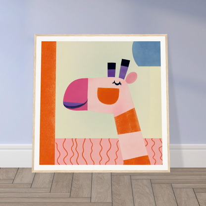 Abstract geometric artwork of a dreamy giraffe in pink and orange shapes for Dreamy Giraffe Reverie