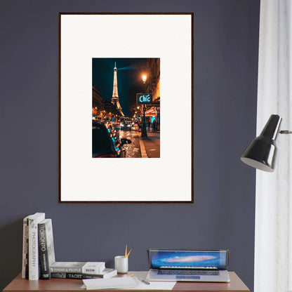 Framed wall art of a Paris street scene with the Eiffel Tower for room decoration