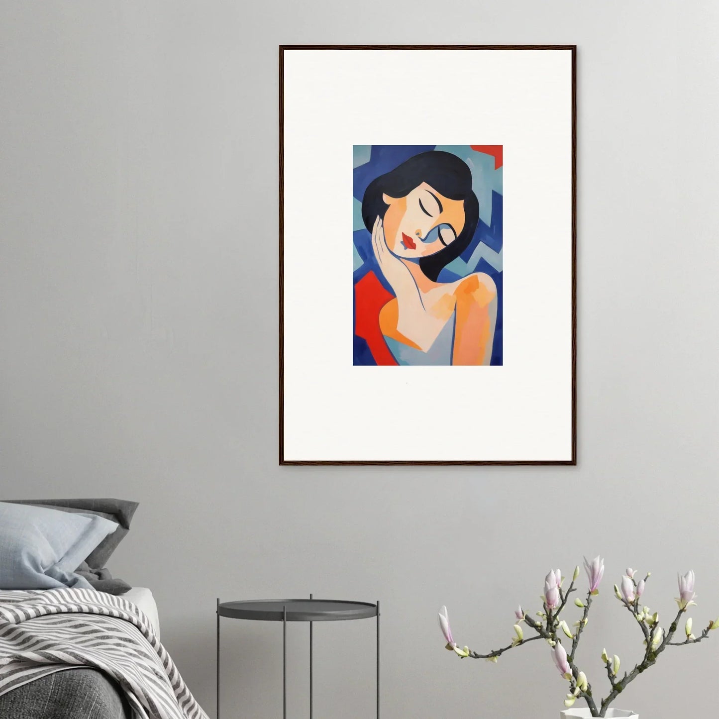 Framed abstract woman portrait canvas print for stylish room decoration, dreams elegance