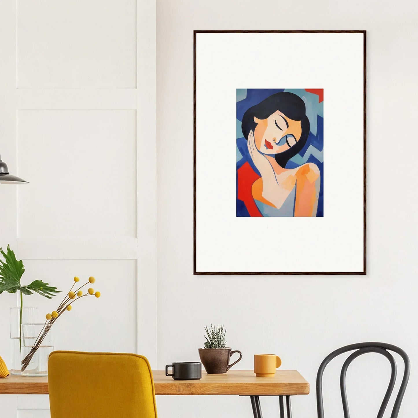 Framed abstract portrait in bold colors for dreamy room decoration canvas print