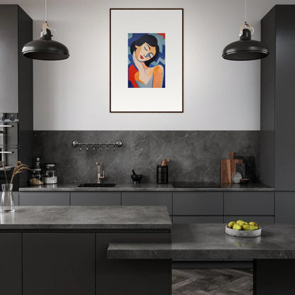 Modern kitchen featuring dark cabinetry and Drowsy Dreams Elegance canvas print