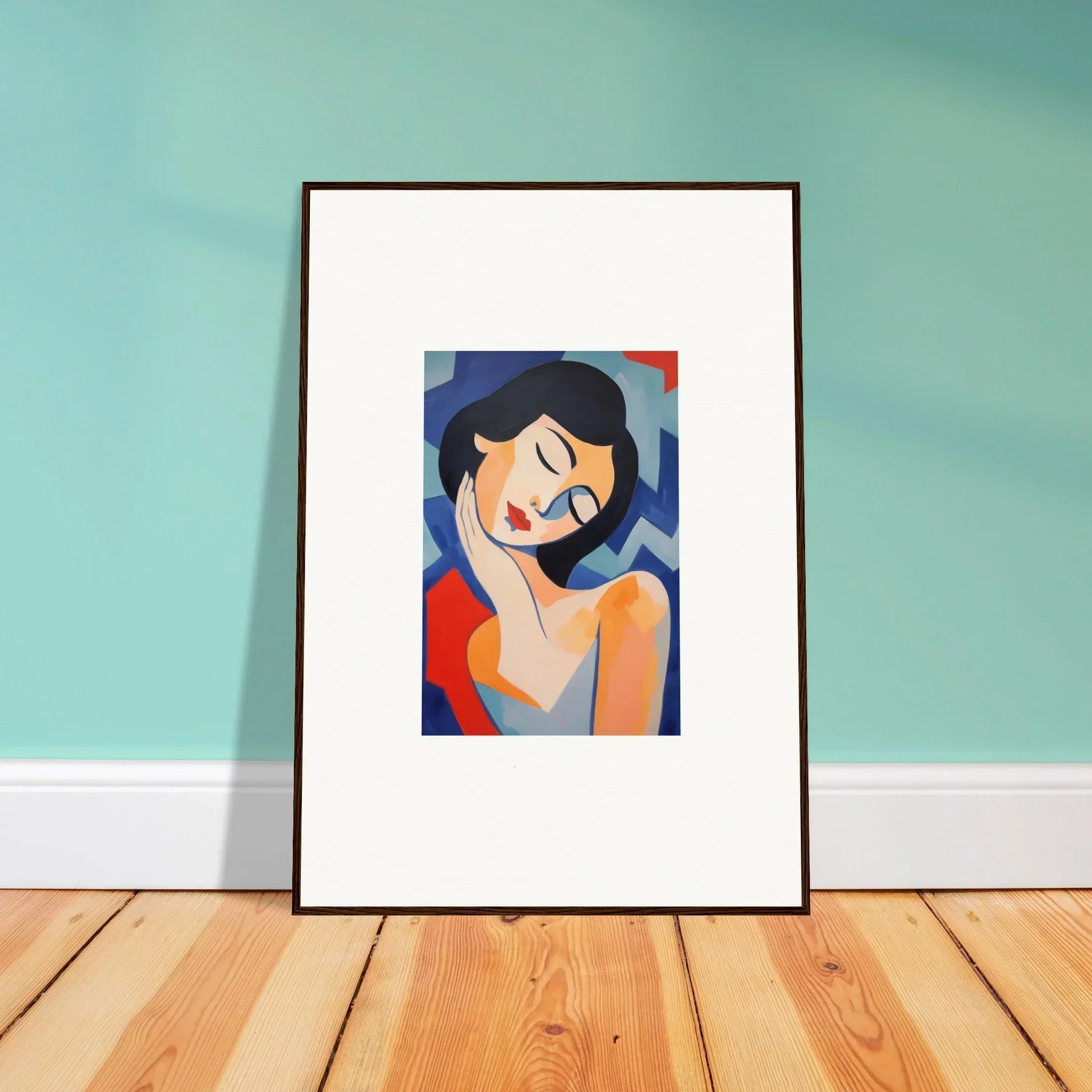 Framed abstract portrait of a woman with closed eyes for dreams elegance room decoration