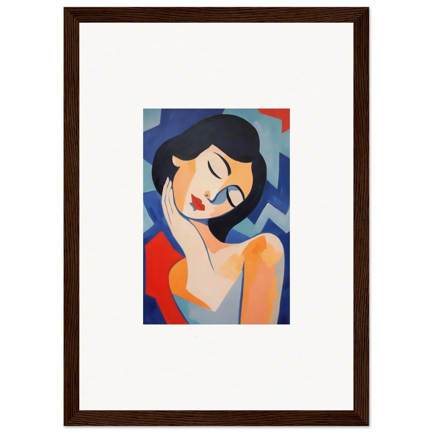 Stylized portrait painting of a woman resting her hand, perfect for dreams elegance room decoration