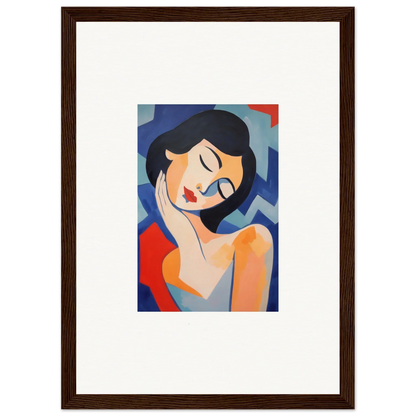 Stylized portrait painting of a woman resting her hand, perfect for dreams elegance room decoration