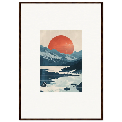 Framed canvas print of Dusky Celestial Reverie with mountains and a red sun