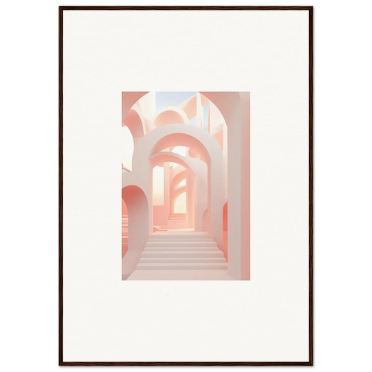 Framed artwork depicting a pastel-colored architectural passageway with arches.