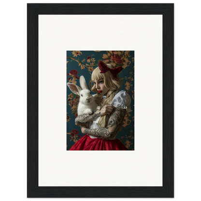 Framed canvas print of a person with blonde hair and a rabbit for dreamy room decoration