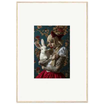 Surreal clown portrait with a white rabbit, perfect for rabbit dreams room decoration