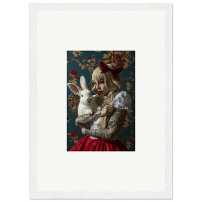 Person in clown makeup with a white rabbit, perfect for Rabbit Dreams canvas print