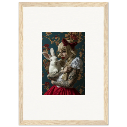 Framed canvas print of a figure with a rabbit, perfect for rabbit dreams room decoration