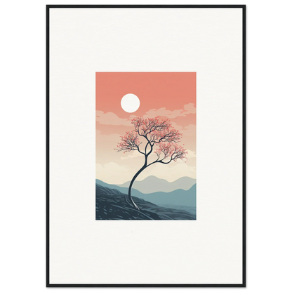 Framed wall art of a lone tree at sunset, perfect for spirits enrage room decor