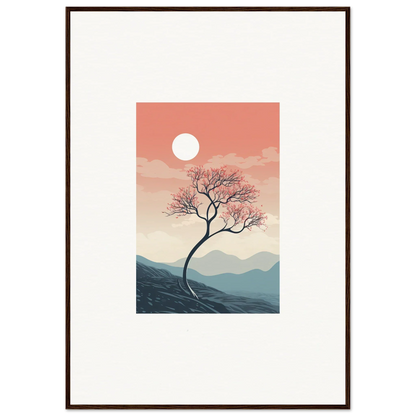 Framed wall art of a lone tree at sunset for captivating room decor - Spirits Enrage