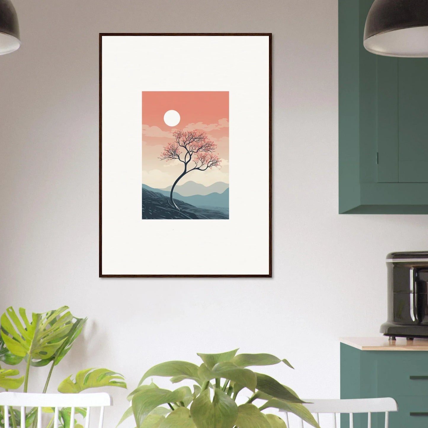 Framed Wall Art of a Tree at Sunset, Perfect for Room Decor and Spirits Enrage Theme