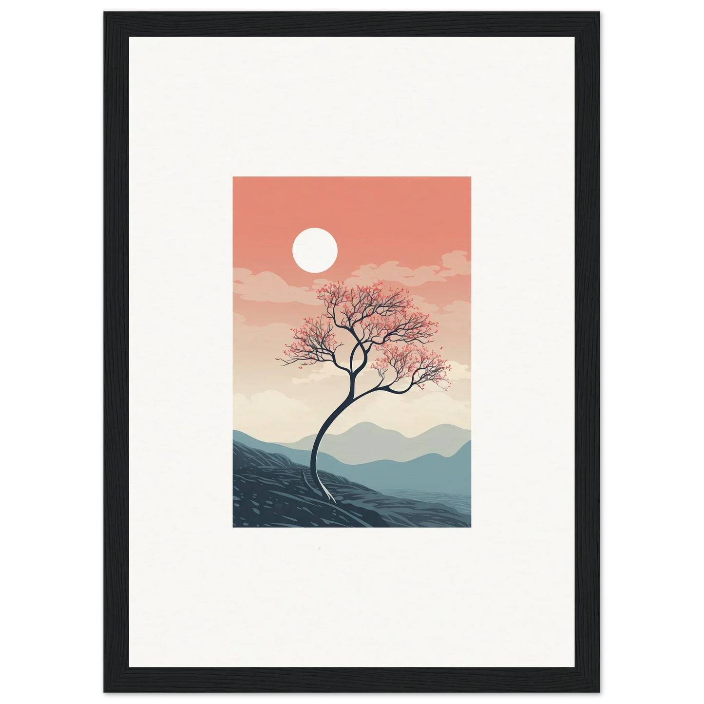 Lone tree silhouettes at sunset, perfect for spirits enrage room decor or framed wall art