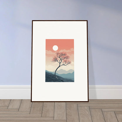 Framed wall art of a solitary tree at sunset, ideal for spirits enrage room decor