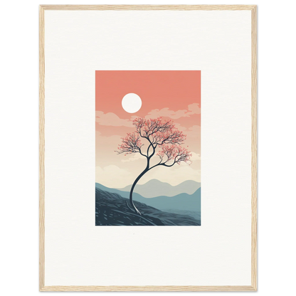 Lone tree with pink blossoms at sunset for Dust Spirits Enrage framed wall art