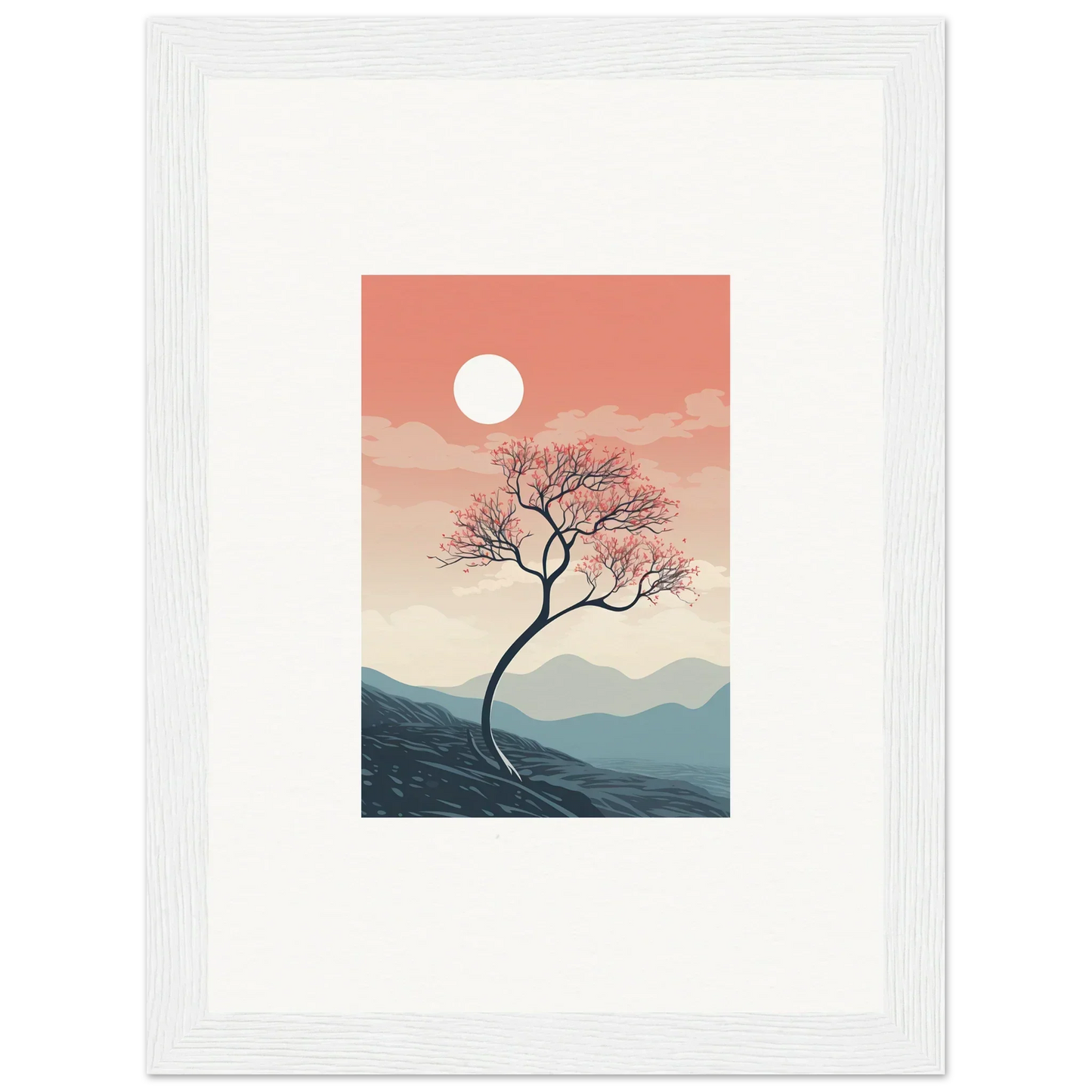 Framed wall art of a lone tree at sunset for unique room decor, Spirits Enrage design