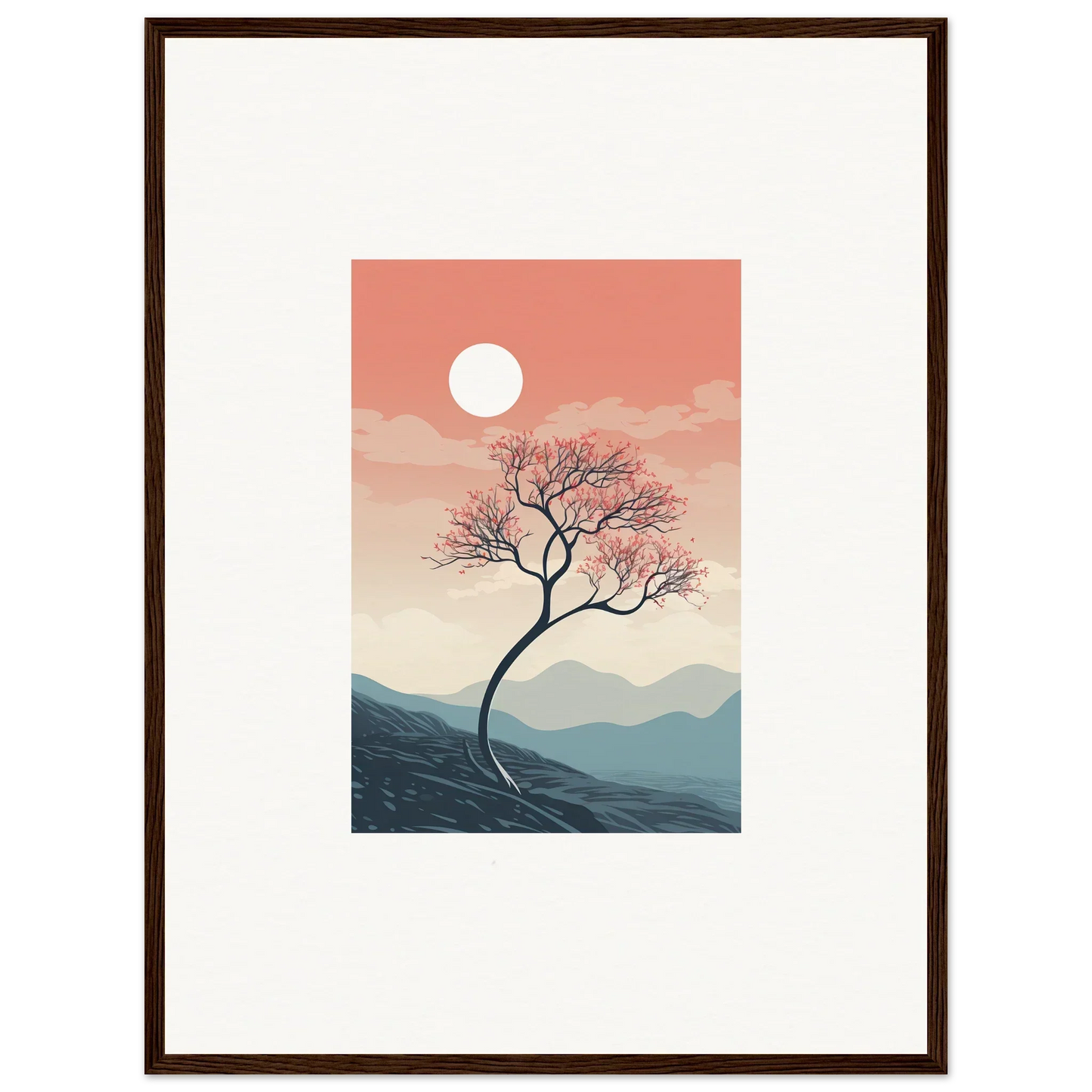 Lone tree with bare branches at sunset, ideal for Spirits Enrage room decor or framed wall art