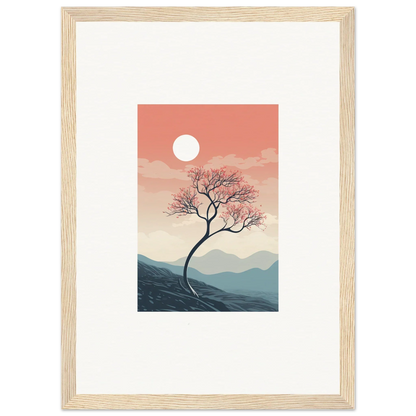 Framed wall art of a lone tree at sunset, perfect for spirits enrage room decor