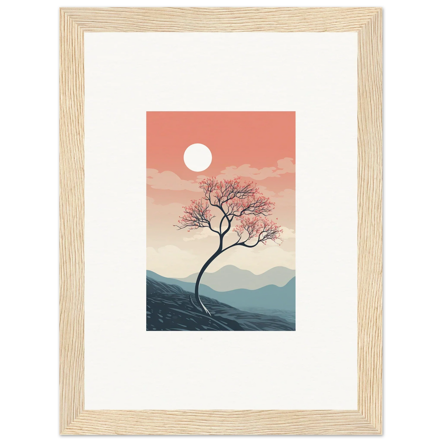 Framed wall art of a lone tree at sunset, perfect for enhancing room decor with Spirits Enrage