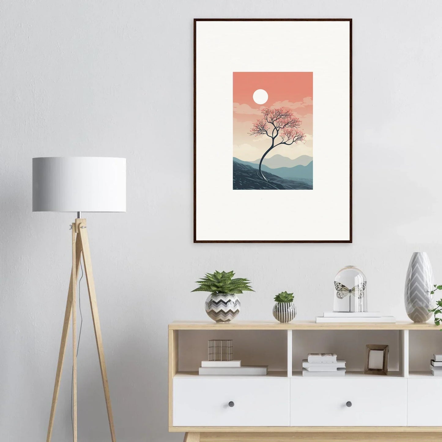 Framed wall art of a solitary tree at sunset for stunning room decor, Spirits Enrage