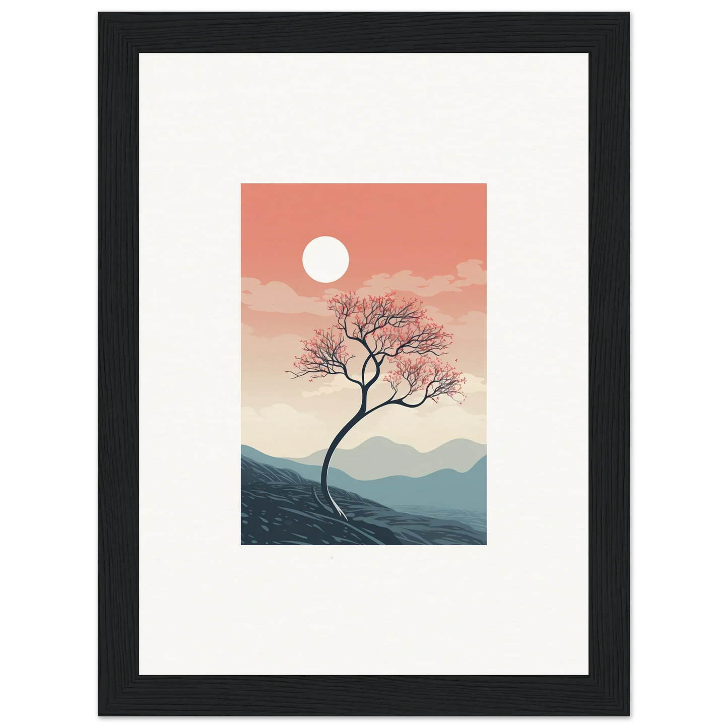 Framed wall art of a lone tree silhouette at sunset for enchanting room decor