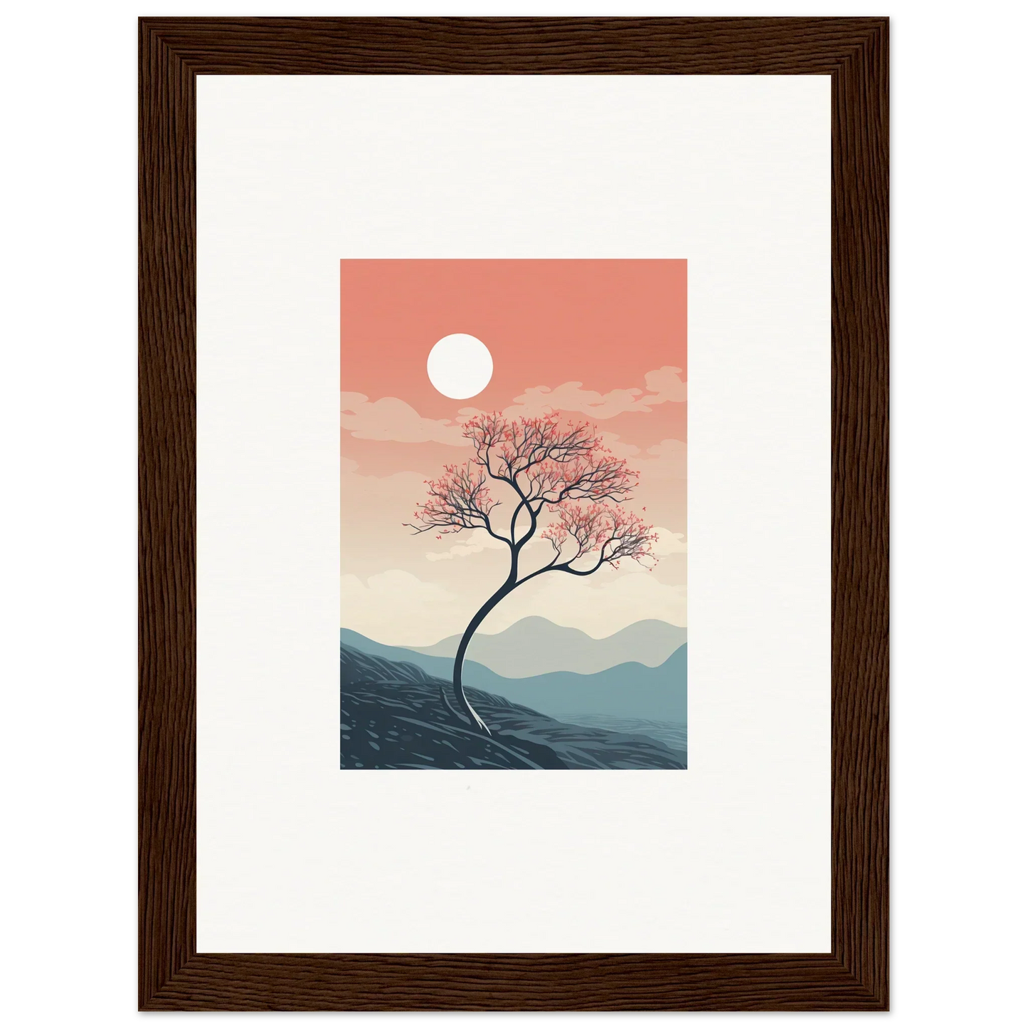 Framed wall art of a lone tree at sunset for inspiring room decor, Spirits Enrage