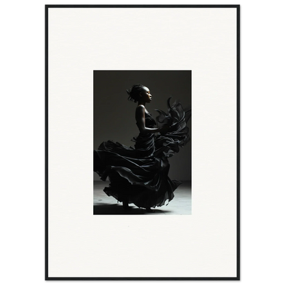 Silhouette of a flamenco dancer in a flowing dress, captured mid-motion.