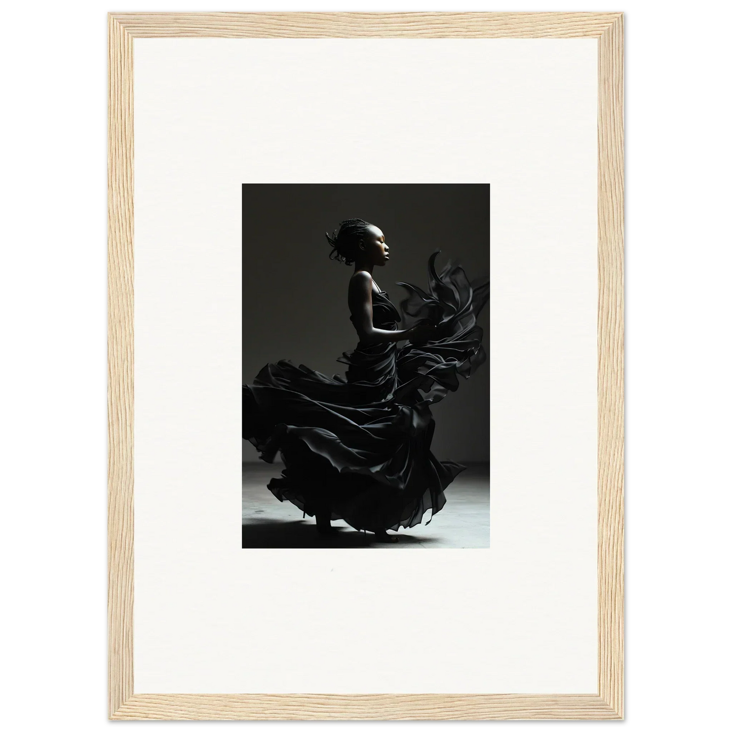 Silhouette of a flamenco dancer in a flowing dress captured mid-movement.