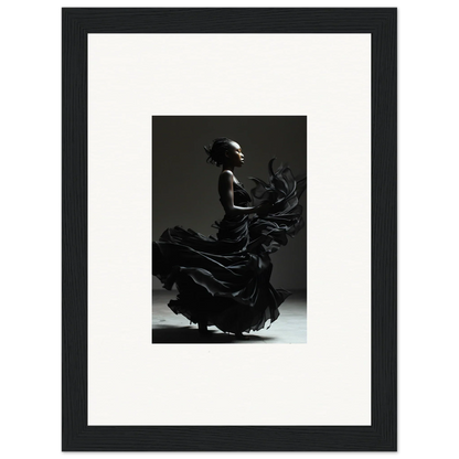 Silhouette of a flamenco dancer in a flowing dress, captured mid-movement.