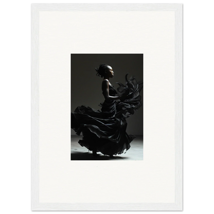 Silhouette of a flamenco dancer in mid-motion, with a swirling dress.