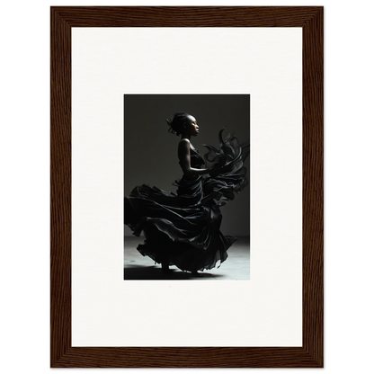 Framed black and white photograph of a flamenco dancer in motion.