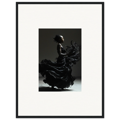 Black-and-white photograph of a flamenco dancer in motion, framed and matted.