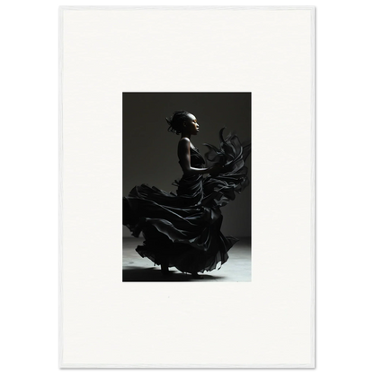 Silhouette of a flamenco dancer in a flowing dress, captured mid-movement.