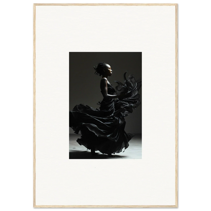 Silhouette of a flamenco dancer in mid-twirl, dress swirling dramatically.